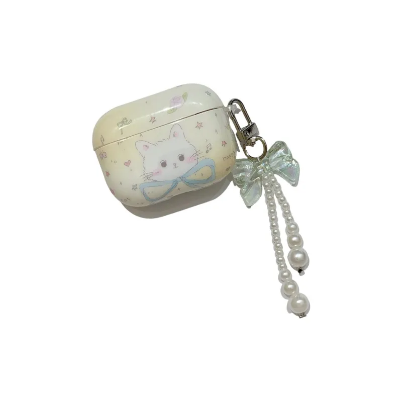 Baohuguang Compatible With AirPods Pro/2/1 TPU Niche Custard Bowknot Kitten Fully Enclosed Headphone Cases-2