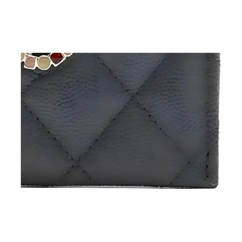 CHANEL Caviar Cow Leather Card Holder Women's Gray-2