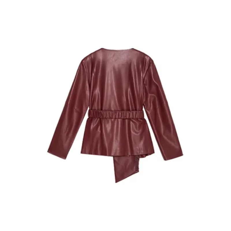 DKNY Leather Jacket Women's Burgundy-1