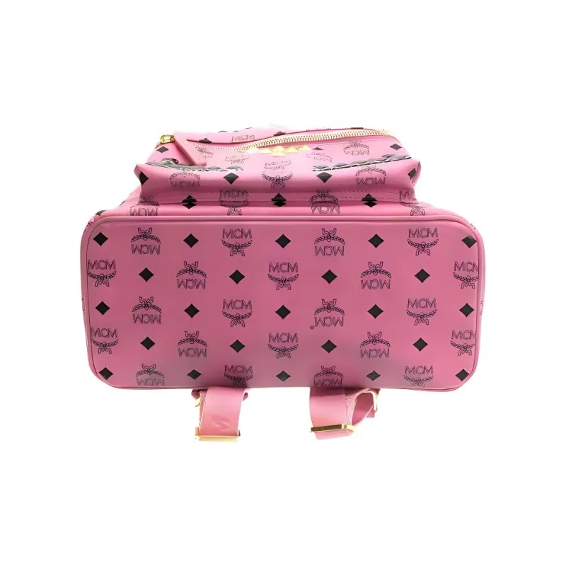 MCM Leather Backpack Medium Size Unisex Pink-3
