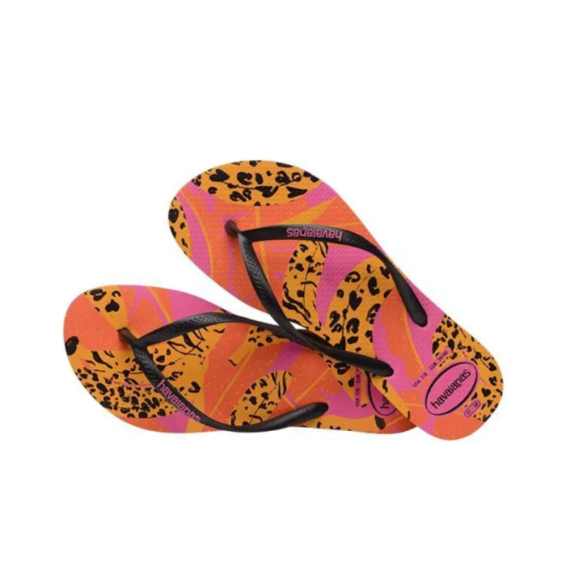 Havaianas Slim Summer Slip Resistant Quick Dry Flip Flops Women's Pink Orange Black-4