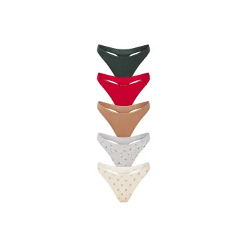 SKIMS Fake Day Collection FW24 COTTON LOGO DIPPED THONG 5-PACK Underpants Women's 5 Pack SPRUCE MULTI/Spruce Multicolor