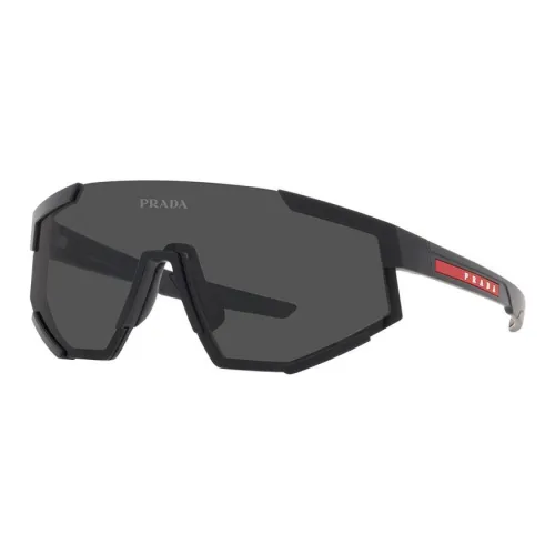 PRADA Rubber Irregular Shape Sunglasses Men's Black