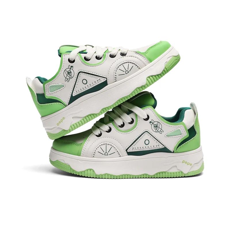 Pepe The Frog Skateboard Shoes Unisex Low Top Ecru/Classic Black White/White Green-17