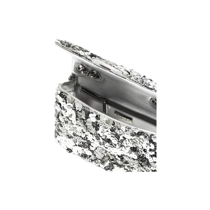 CHANEL Sequins Crossbody Bag, Shoulder Bag Women's Silver-4