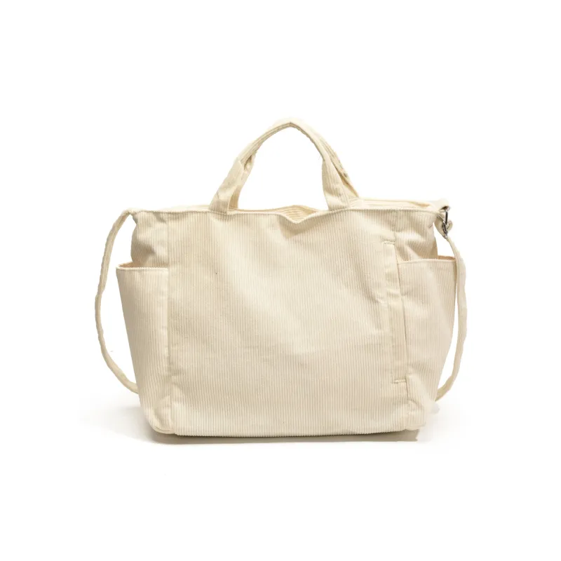 GOX Corduroy Tote Bag, Shopping Bag, Handbag, Shoulder Bag Women's White/Black/Jasper/Pink/Green-0