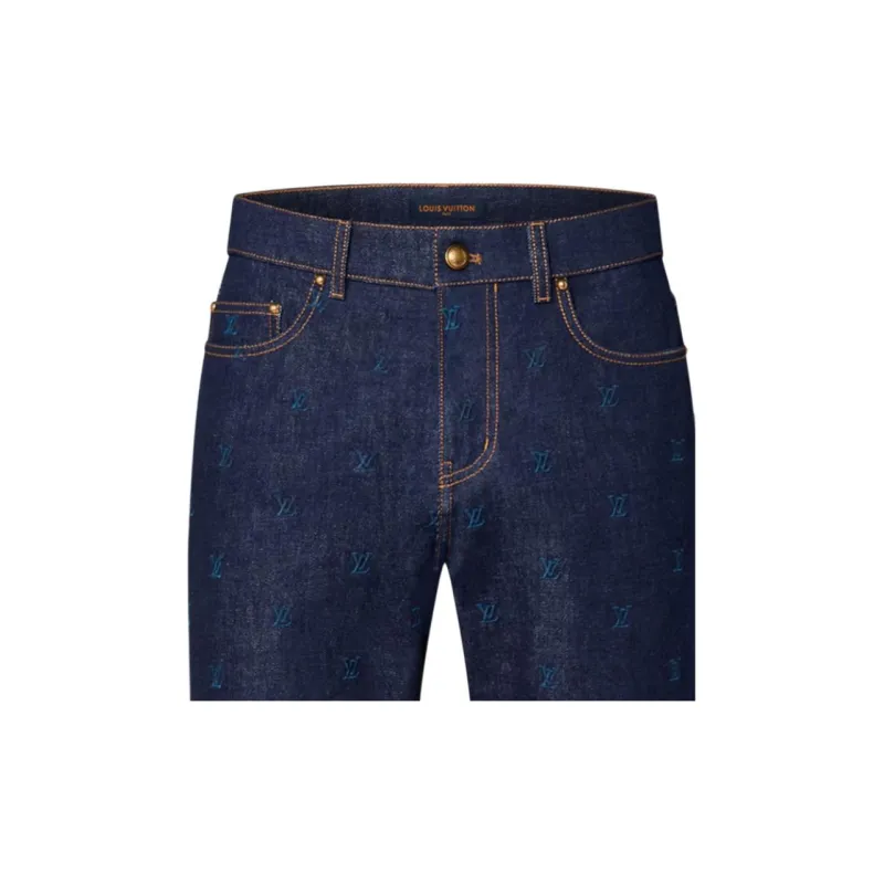 Lv Lv Blason Embroidered Denim Pants-1