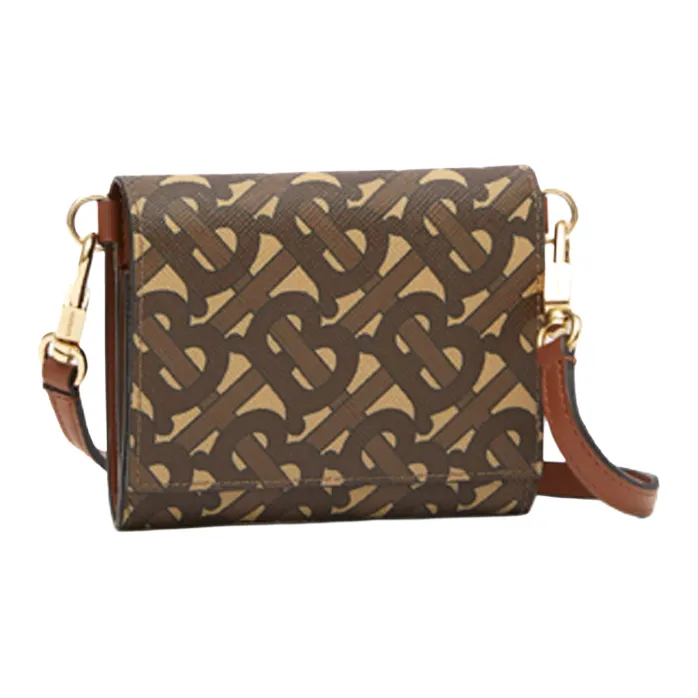 Burberry Grained Leather Shoulder Bag Crossbody Bag Wallets Small Size Unisex Brown-1