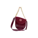 Burgundy-Leather Long Strap & Thick Metal Chain