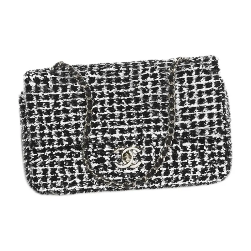 CHANEL Sequins Handbag, Shoulder Bag Trumpets Women's Black & White & Silver-1