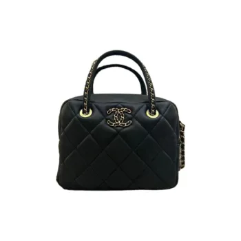 CHANEL Lambskin Bowling Bag, Handbag Mini Women's Black