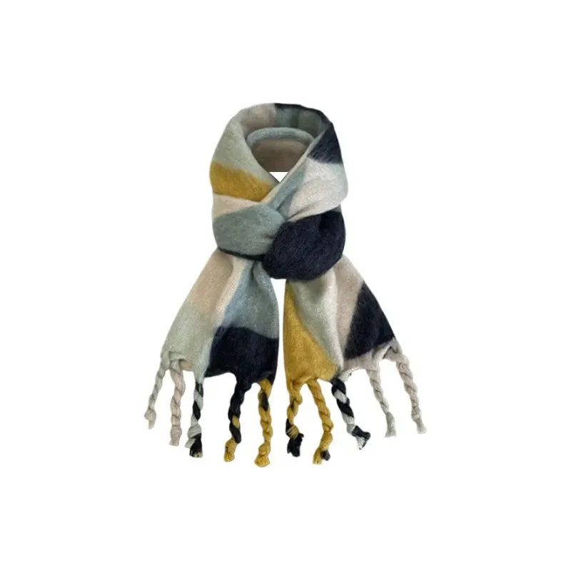 PISHUSHU Polyester Knit Scarves Unisex Yellow Red Green-0