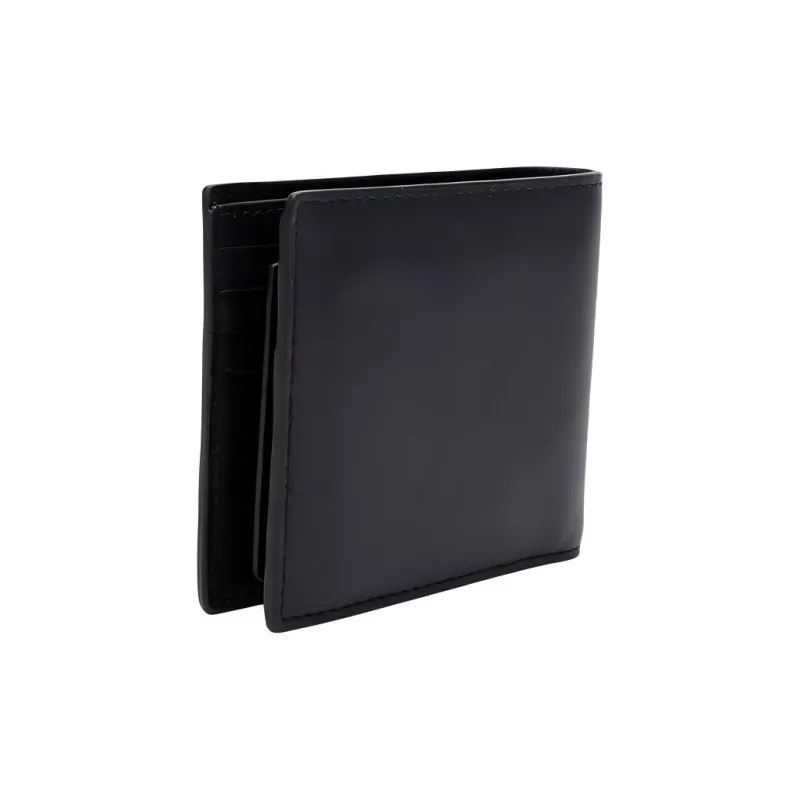 COACH Compact Cow Leather Bifold Flap Wallet Men's Black-2