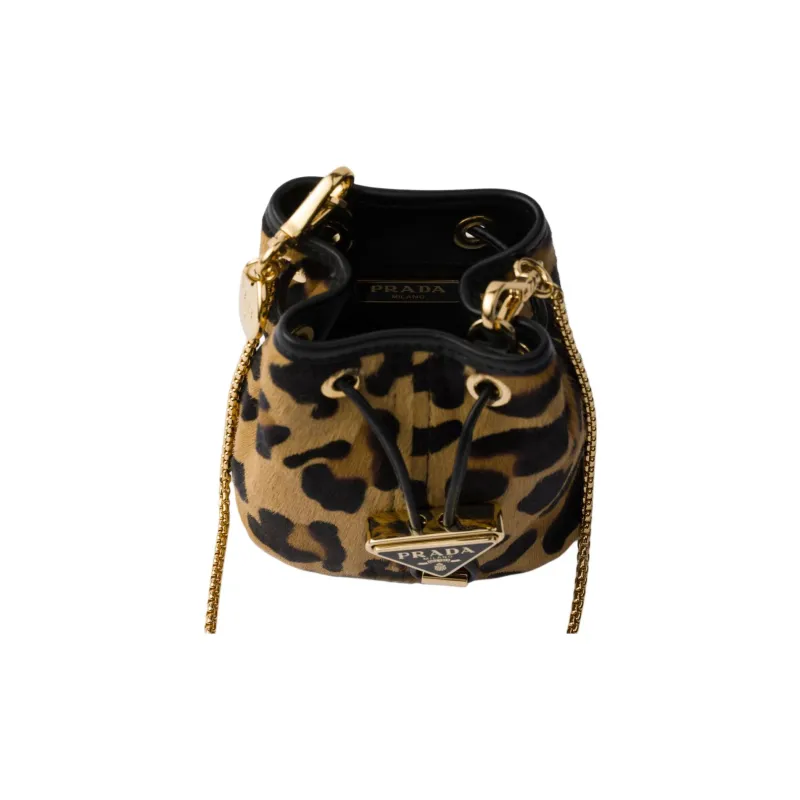 PRADA Printed Leather Bucket Bag, Shoulder Bag, Crossbody Bag Mini Women's Light Brown-3