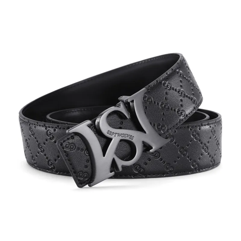 SEPTWOLVES Cow Leather Plate Buckle Belt Men's Width  3.5cm-2