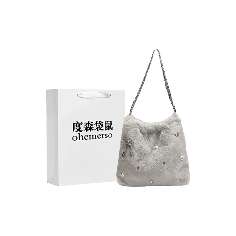 Dusen Kangaroo Plush Portable Crossbody Bag, Shoulder Bag Women's Ecru/Gray/Black/Khaki-8