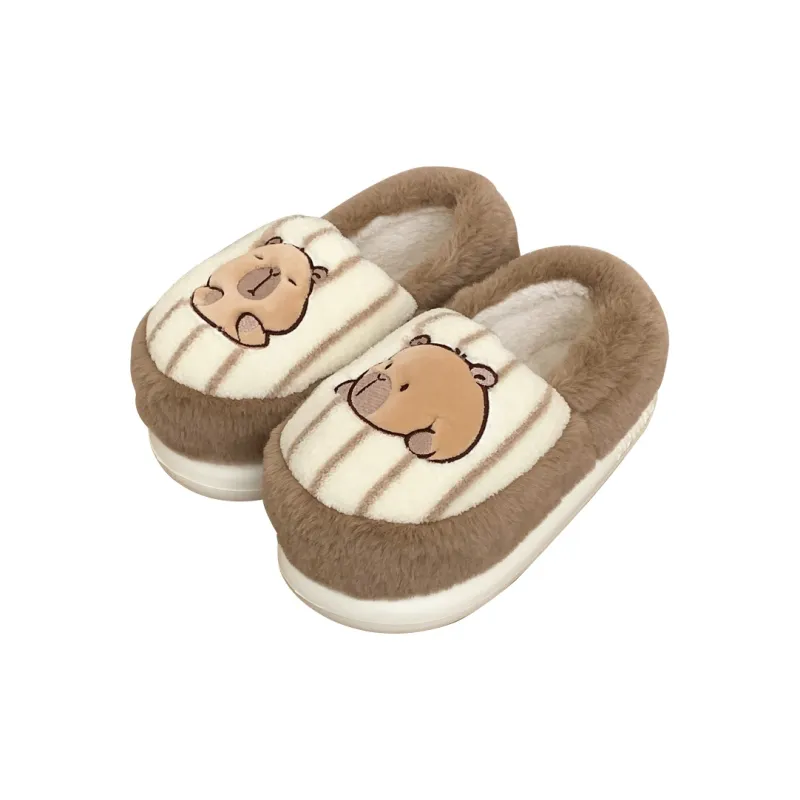 Thin Strips Cotton Slippers Unisex, Light Brown-0