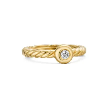 David Yurman 18kt Yellow Gold Petite Cable Diamond Ring 2.8mm