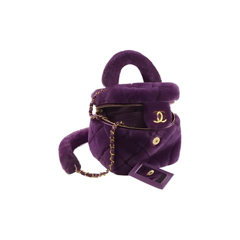 CHANEL 22A Early Autumn Plush Lambskin Box Bag, Makeup Bag, Crossbody Bag, Handbag Women's Purple-2