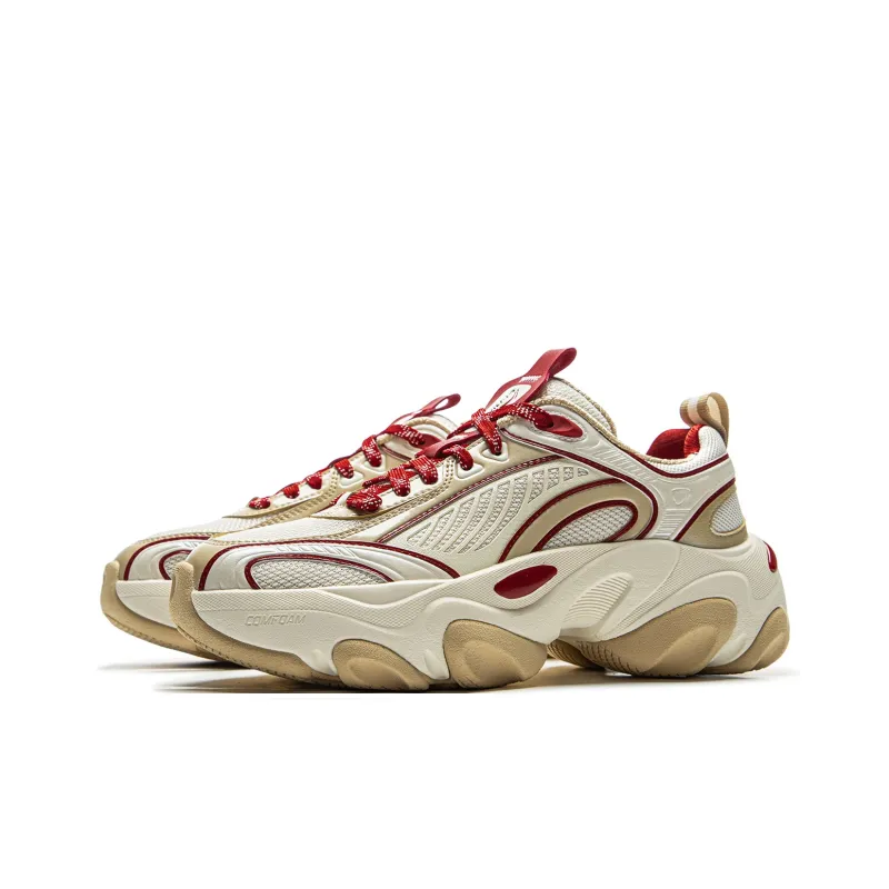 LiNing Anti-Slip Wear-Resistant Low-Top Casual Shoes Women's Beige Red-2