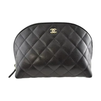 CHANEL Grain Calfskin Clutch Medium Size Women's Black