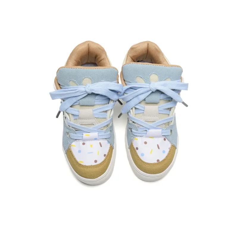 OAOQ Low-Top Skateboard Shoes Unisex White Yellow Blue-64