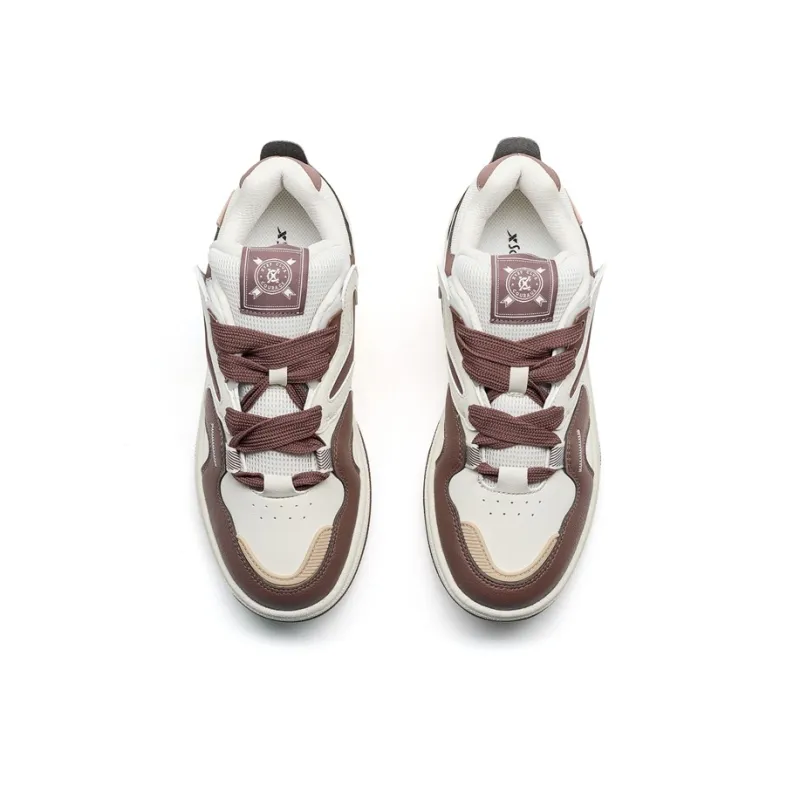 XTEP Star X Anti Slip Wear Resistant Low Top Skateboard Shoes Men's Brown White-4
