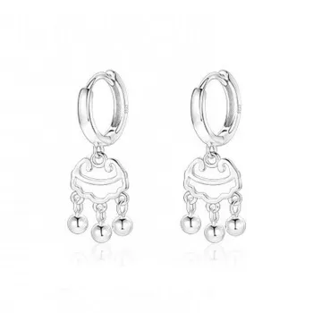 Stone Edge Poly Foot Silver 990 Sterling Silver Hoop Earrings Unisex