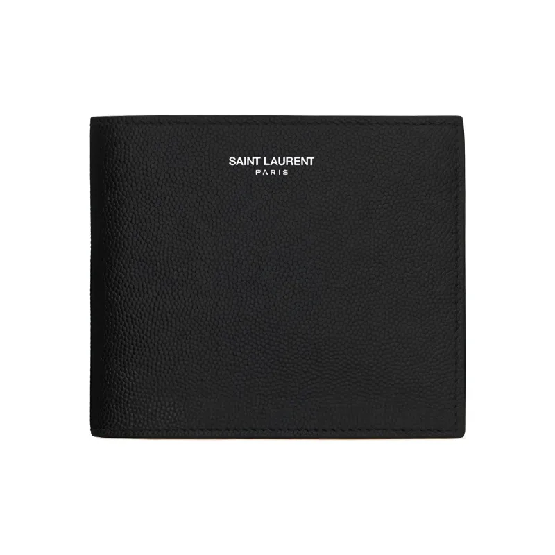 SAINT LAURENT Grained Embossed Leather Wallet Men's Black-0