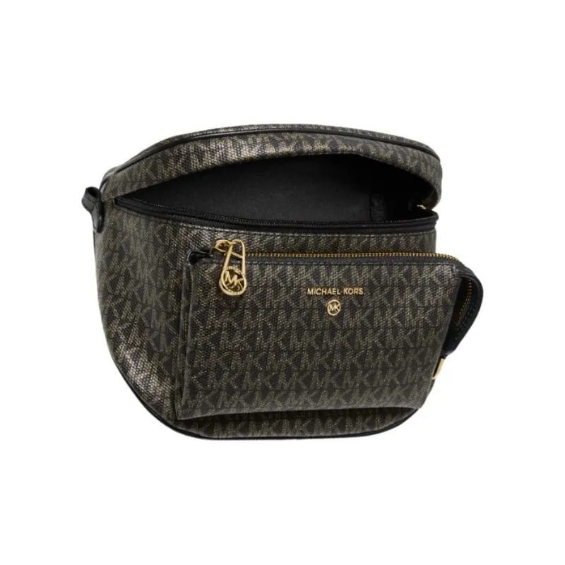 MICHAEL KORS Artificial Leather Shoulder Bag, Crossbody Bag Medium Size Women's Black & Gold-1