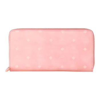 MCM Aren Visetos Canvas With Nappa Leather Card Holder, Wallet Large Size Women's Pink