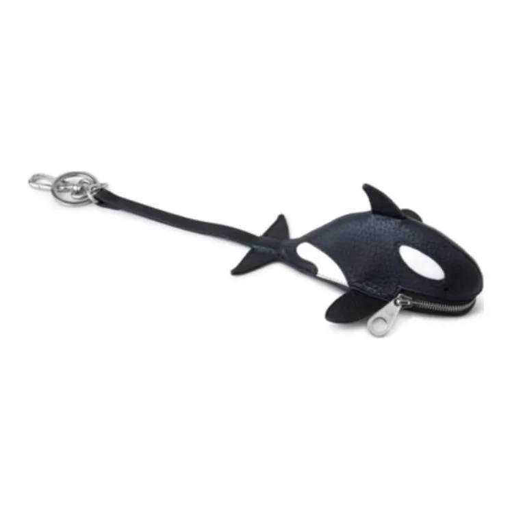 Mulberry Leather Keychains Unisex Black White-2