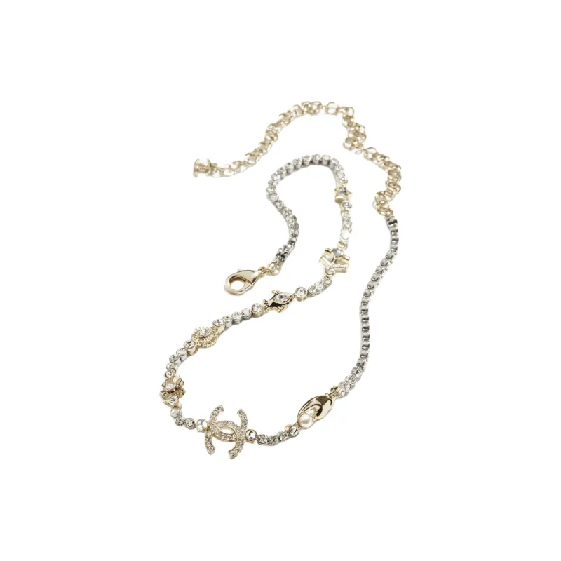 CHANEL Metal Artificial Pearl Rhinestone Necklaces Women's Silver-1