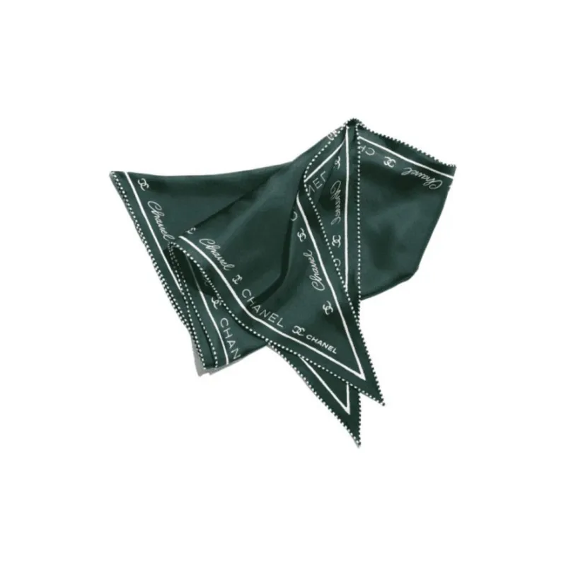 CHANEL Silk Twill Shawls Women's Dark Green-0