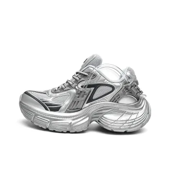 MVA Anti Slip Wear Resistant Breathable Lightweight Low Top Chunky Sneakers Unisex Silver