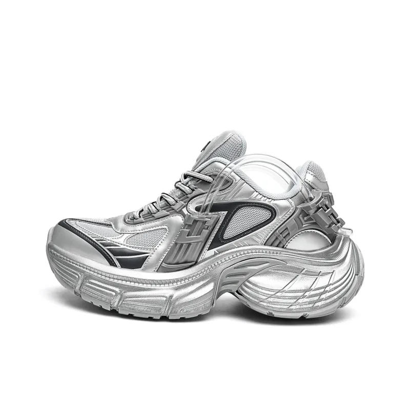 MVA Anti Slip Wear Resistant Breathable Lightweight Low Top Chunky Sneakers Unisex Silver-0