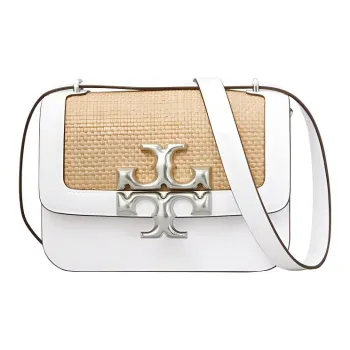 TORY BURCH Eleanor Raffia Box Shaped Bag, Shoulder Bag, Crossbody Bag Trumpets Women's White