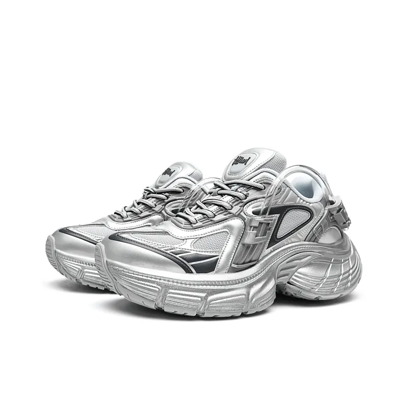 MVA Anti Slip Wear Resistant Breathable Lightweight Low Top Chunky Sneakers Unisex Silver-4