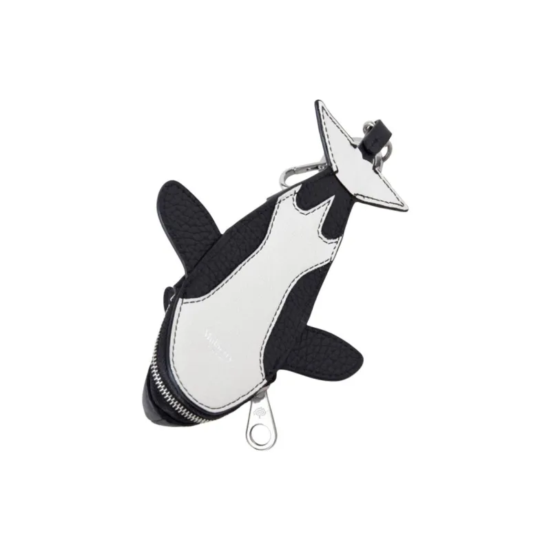 Mulberry Leather Keychains Unisex Black White-1