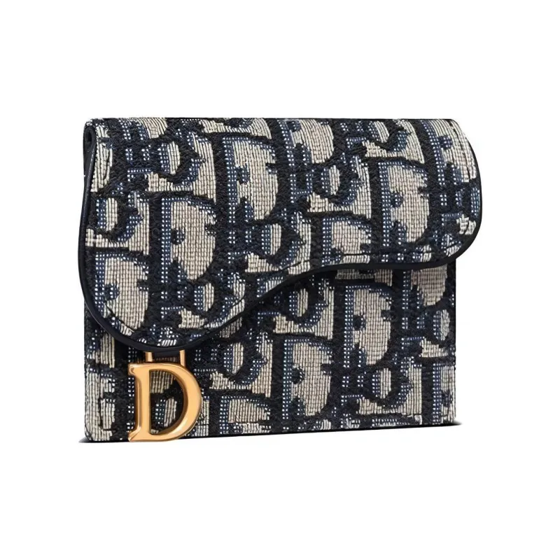 DIOR Leather Card Holder Card Holder Women's Denim Blue-1