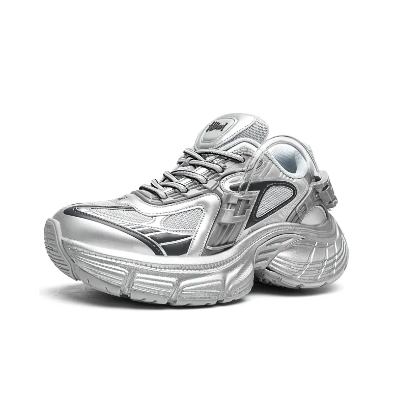 MVA Anti Slip Wear Resistant Breathable Lightweight Low Top Chunky Sneakers Unisex Silver-3