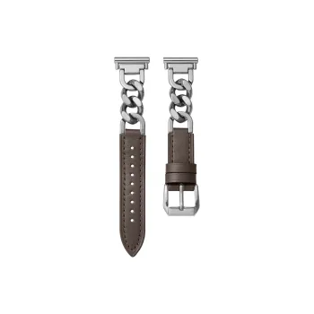 FZRT Huawei Compatibility Watch Band Niche Design, Single Wrap Metal Chain Patchwork Leather Strap Metal