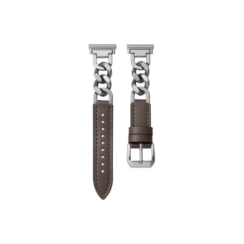 FZRT Huawei Compatibility Watch Band Niche Design, Single Wrap Metal Chain Patchwork Leather Strap Metal