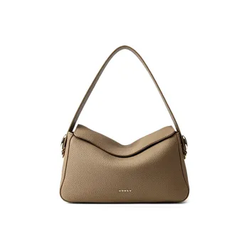 HONGU Cow Leather One Shoulder Handbags Regular Women's Elephant Gray With Black Paint Brown
