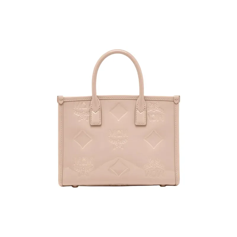 MCM Patent Leather Tote Bag, Shopping Bag, Shoulder Bag, Crossbody Bag, Handbag Mini Women's Beige-1