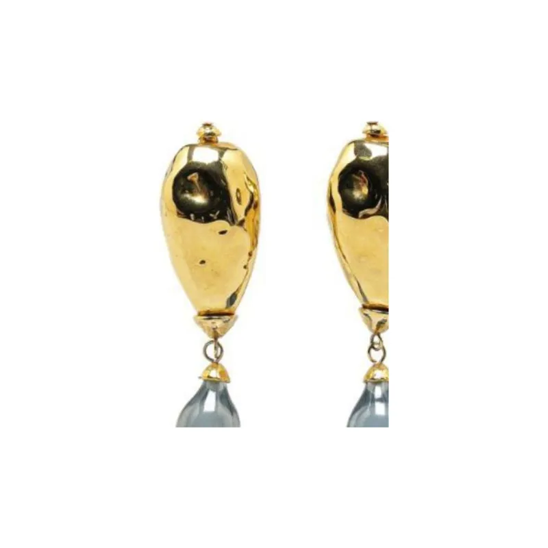 SAINT LAURENT 20th Century Gold Plated Resin Teardrop Clip On Costume Earrings-2