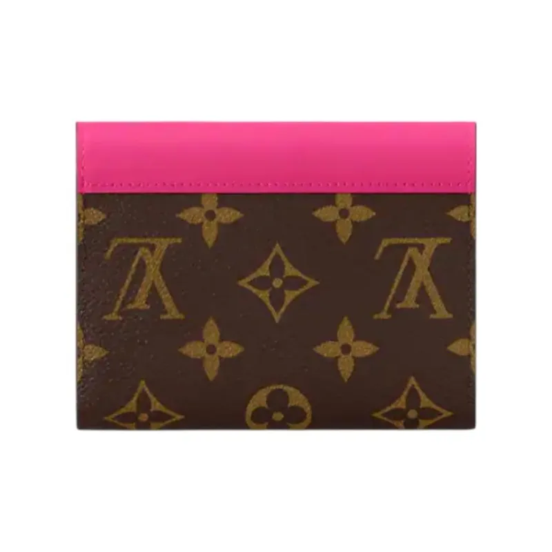 LOUIS VUITTON Victorine Coated Canvas With Cow Leather Trim Victoria, Wallet Women's Rose Red & Brown-1