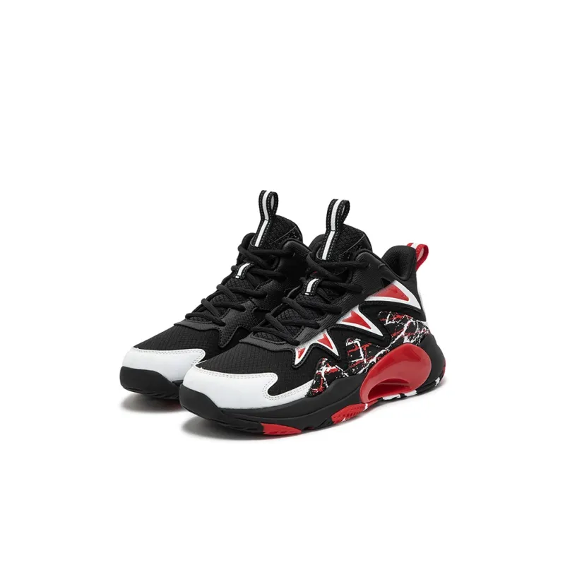 XTEP Anti Slip Wear Resistant High Top Children's Basketball Shoes Black White Kids'-1