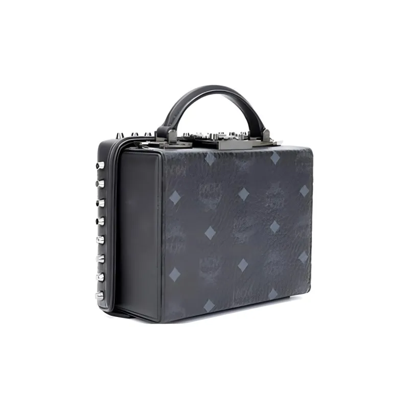 MCM Berlin Visetos Canvas Box Bag, One Shoulder Handbag Trumpets Women's Black-2