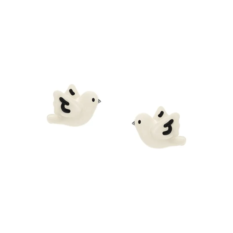 MARSEVEN Enamel Stud Earrings Women's Gray White-0